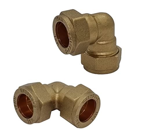Image of Pipestation 15mm Compression Elbow Connectors (Pack of 2) | Durable Compression Joint Plumbing Fittings for Copper Plumbing Pipe Connectors | 15mm Brass Compressions Plumbers Pipe Fitting