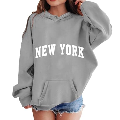 Image of New York Graphic Hoodies for Girls UK Fall Clothes Oversized Pullover Sweatshirt Fashion Long Sleeve Crew Neck Casual Loose Pullover Tops Sportwear 3-12 Years (Grey, 11-12 Years)