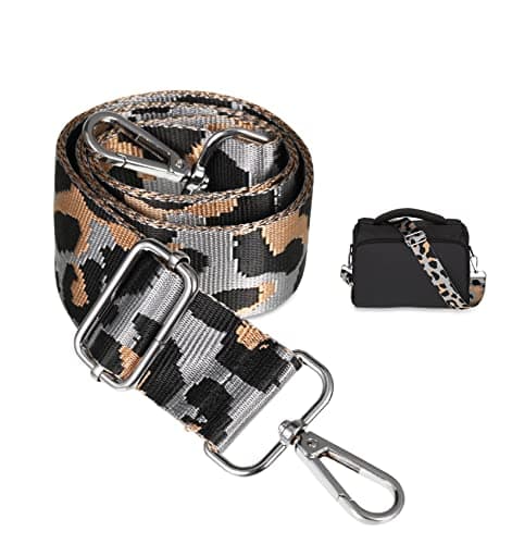Image of worahroe Replacement Handbag Straps Leopard Print Nylon, Adjustable 3.8cm Wide/31.5-51.18 inches long Shoulder Bag Straps with Silver Clips For Bag Straps for Handbag Canvas Crossbody Bag Deep Gray
