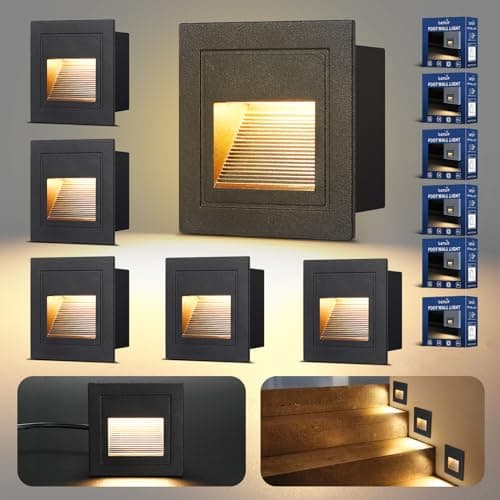Image of Letlit LED Stair Lights, 3W 300LM Recessed Wall Lights Aluminum, Warm White 3000K LED Step Light, IP65 Staircase Light for Stairs, Corridors, Deck, Pathway, Garden, Indoor/Outdoor, 85 x 85mm, 6Pcs
