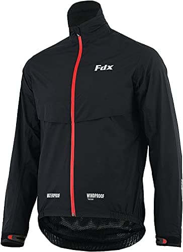 Image of FDX Men's Waterproof Cycling Jacket – Running Reflective Rain Coat – Winter Windproof, Lightweight, and Breathable for Sports, Gym, Workouts, Walking, and Hiking (Black/Red, 3X-Large)