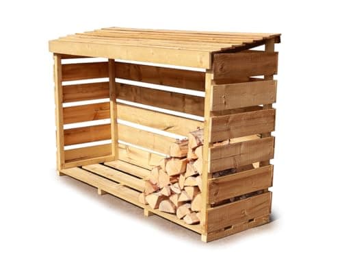 Image of edecks Log Store 1800mm x 600mm - Slatted Pressure Treated Timber - Outdoor Wooden Fire Wood Storage Rack Unit for Seasoned Logs and Kindling - Weather‑Resistant, Tidy Garden, Patio & Driveway