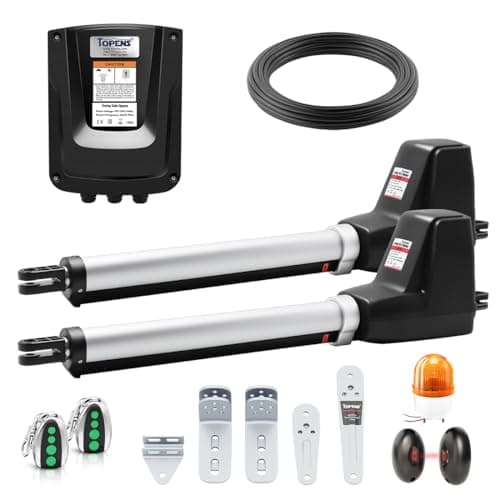 Image of TOPENS AT602 Dual Swing Gate Opener Medium Duty Automatic Gate Motor for Double Swing Gates Up to 5.5m per Arm, Electric Driveway Gate Operator AC Powered with Remote Control, Beacon and Photo Sensor
