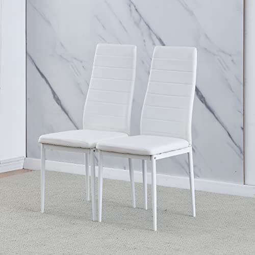 Image of Homullel Modern Upholstered Dining Chairs Set for Dining Room, Kitchen, Kitchen Chairs Set of 2, Stainless Steel Frame (Faux Leather, White)