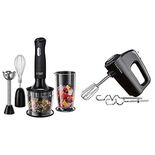Image of Russell Hobbs 24702 Desire 3 in 1 Hand Blender with Electric Whisk and Vegetable Chopper Attachments, Matte Black & 24672 Desire Hand Mixer, Matte Black, 350 W