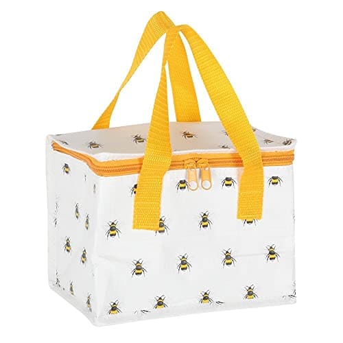 Image of Buzzworthy White & Yellow Bee Print Insulated Lunch Bag - 15cm x 20.5cm (1 Pc.) - Made of 40% Recycled Plastic, Adorable Design for Fresh and Safe Meals All Day