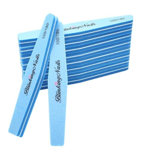 Image of BlinkingNails Nail Files and Buffers for Nail Art Care Double Sides Design 100/180 Grit Nail Shine Buffer Professional Manicure Nail Tools Color Sky Blue Pack of 10pcs…
