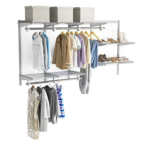 Image of COSTWAY Closet Organiser System, Wall-Mounted Adjustable Metal Rail Garment Rack, Space Saving Clothes Storage Unit for Wardrobe and Bedroom (3 Hanging Rods + 5 Storage Shelves, Grey)