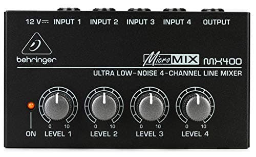 Image of Behringer MX400 MicroMIX 4-Channel Mono Line Mixer for Guitar, Synth, Podcast & Studio, Ultra Low-Noise Audio Blender with Level Controls, 12V Adapter Included