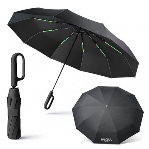 Image of wowtravel Inverted Umbrella Windproof Strong Automatic Open Close Travel Brolly Reverse Folding Weather Proof Umbrella with Carabiner Clip Handle 10 Rib Frame for Men Women