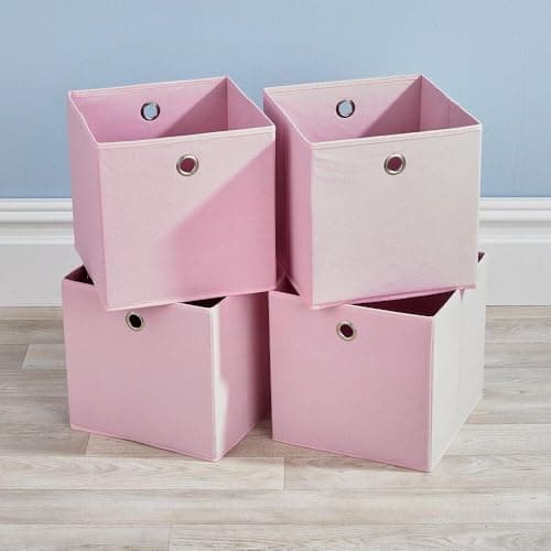 Image of Home Source Cube Storage Boxes, Collapsible Fabric Storage Baskets, Foldable Canvas Organising Boxes, 4 Piece, Pink