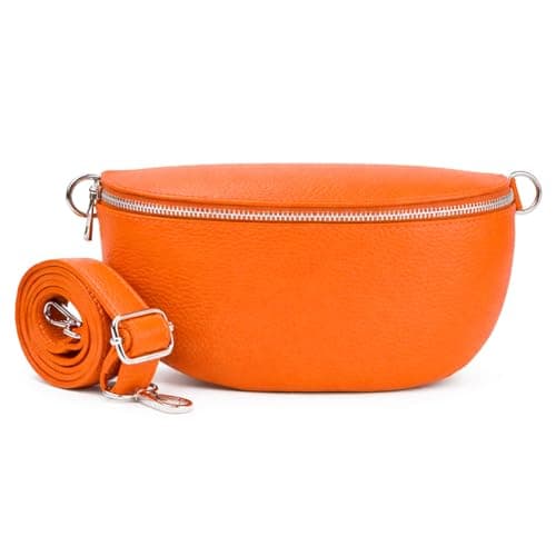 Image of Woodland Leathers Cross Body Bag for Women Genuine Italian Leather Cross Over and Bumbags for ladies, Convertible Crossbody Sling Bag leather Belt Bag for Women with Adjustable Strap (Orange)