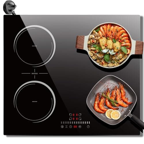 Image of Induction Hob 60cm, Nefaracy 4 Zone Electric Hob 2800W, Built-in Induction Cooker with Extended Zone, Pause & Timer, Safety Lock, 220V Plug in
