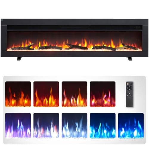 Image of FLAMEKO Dilton 50"/127cm 3-in-1 Electric Fireplace With Logs & Crystals, Freestanding, Wall Mounted, Recessed, 9 Colour Flame Effect, Media Wall Compatible, 900W - 1800W Heater, Remote