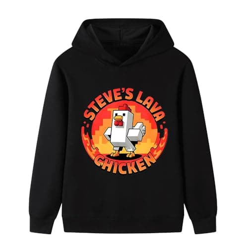 Image of SharkBebe Steve's Lava Chicken Boys Cartoon Hoodie Soft Cotton Jumper Long Sleeve Sweatshirts Pullover for Kids Ages 4-13 (UK, Age, 9 Years, 10 Years, Regular, Black)