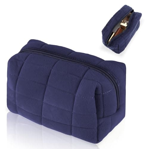 Image of Sibba Makeup Bag Soft Pouch Pencil Case Aesthetic Cosmetic Pouch Bathroom Shower Fuzzy Plush Toiletry Organizer Make Up Organize Accessories Travel Bag Y2k Purse Containers Women (Navy)
