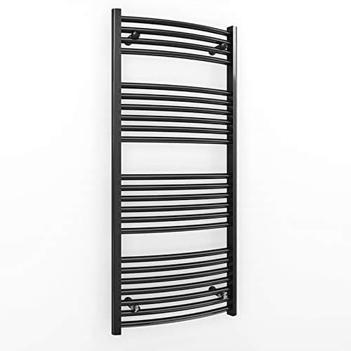 Image of 500mm Wide Curved Black Electric Pre-Filled Heated Towel Rail Radiator For Bathroom Designer UK (500mm x 1200mm (h))
