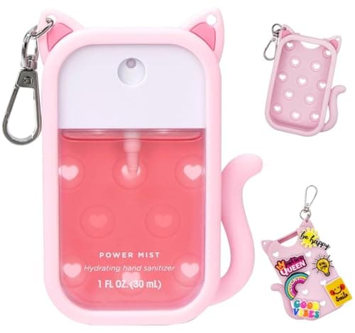 Image of Cosiesnest Silicone Case Compatible with 1 fl oz Hand Sanitiser Spray Cute Cat Ear Protective Cover Holder Bottle Keychain Hand Sanitizer Spray Accessories (Pink)