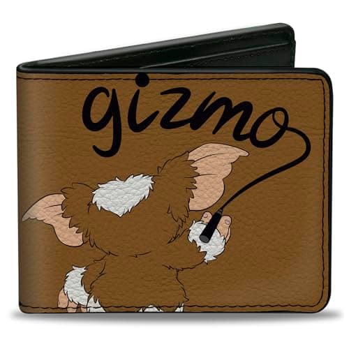 Image of Buckle-Down Warner Bros. Horror Movies Wallet, Bifold, Gremlins Gizmo Script Pose Brown Black, Vegan Leather