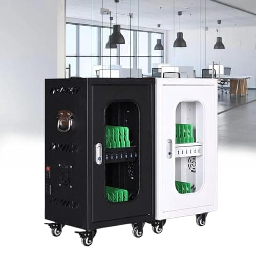 Image of 10-40 Device Charging Cart for Laptops & Tablets 20 Slot Double-Layer Storage with Cord Management & Door Locks School Charging Solution for iPads & Devices - Black