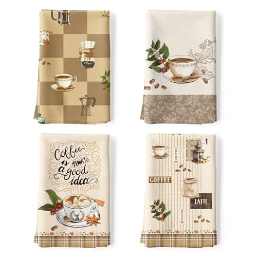 Image of Arquiel Coffee Kitchen Towel 100% Cotton Quick Dry Dish Towels 48 x 70CM, Dishcloth Hand Towels for Housewarming Gifts Dining, Home, Wedding, Banquet, Buffet (Set of 4)
