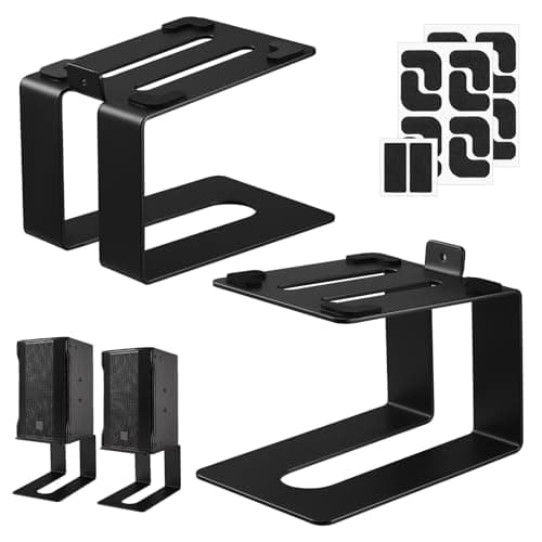 Image of Faankiton Desktop Speaker Stands, Thickened Desk Audio Stands, Support up to 20kg Each, Carbon Steel Speaker Stand, Heavy Duty Metal Speaker Riser with Anti-Vibration Pads, 5°Tilt for Optimal Sound(B)