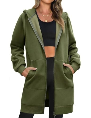 Image of Tuopuda Womens Zip Up Hoodies Fleece Long Sleeve Hooded Sweatshirts Casual Fall Jacket Lightweight Coat Longline Cardigans with Pocket(Army green,L)