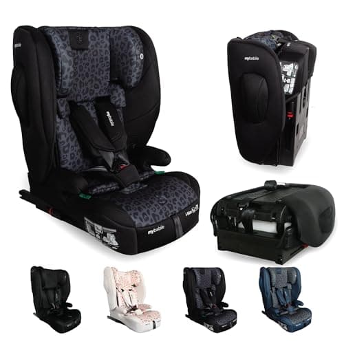 Image of My Babiie MBCS80 Foldable Toddler to Booster R129 Child Car Seat - ISOFIX with Top Tether, Harness, 76-150cm (Approx. 9-36kg, 15 Months - 12 Years), i-Size, Group 1/2/3, Forward Facing - Black Leo
