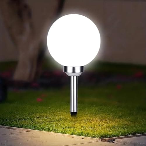Image of GEEZY Solar Stake Light, Large 30cm Globe, Waterproof Outdoor Garden Lighting, Solar Powered, Automatic Dusk to Dawn, Weatherproof Plastic, Easy Installation, White Mood Ball, Battery Included