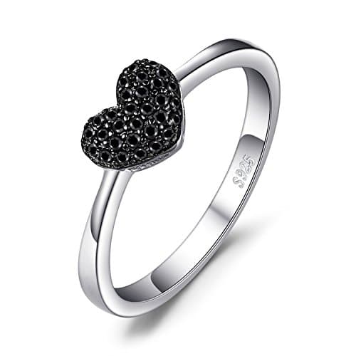 Image of JewelryPalace Forever Love Heart Promise Ring for her, Anniversary White Gold Plated 925 Sterling Silver Rings for Women, Class Natural Black Spinel Rings, Girls Womens Jewellery Gifts