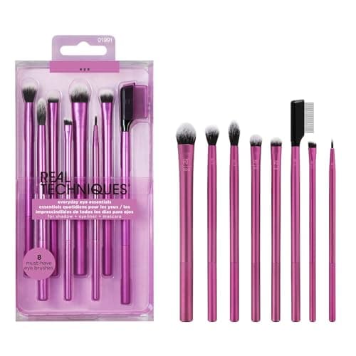 Image of Real Techniques Everyday Eye Essentials Makeup Brush Set, Eye Brushes for Liner, Eyeshadow, Brows, and Lashes, Travel, Friendly, Synthetic Bristles, Cruelty-Free and Vegan, 8 Piece Set