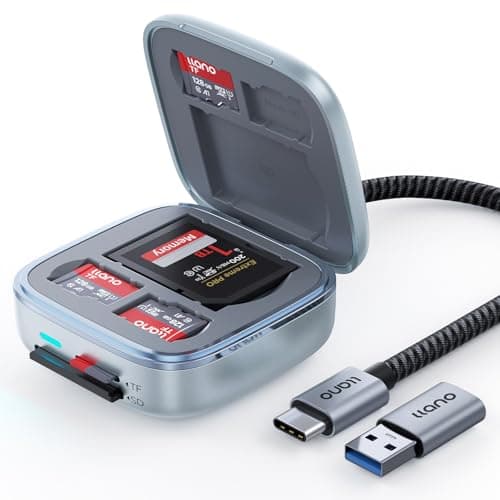 Image of llano UHS-II SD&Micro SD Card Reader Adapter, TF 4.0 Memory Card Reader Holder with 6-Slot Cards Storage, Plug&Play, F17 High-Speed 2-in-1 Smart Card Reader for Mac, Windows, Android and Linux, Silver