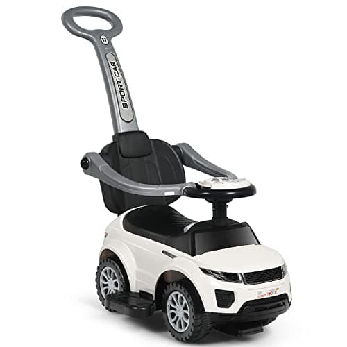 Image of COSTWAY 3 in 1 Ride on Push Along Car, Baby Foot to Floor Slider with Parent Handle, Horn, Music, Lights, Storage Compartment, Toddler Sliding Walker for Boys Girls (White)