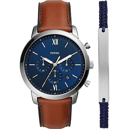 Image of Fossil Neutra Watch for Men, Quartz Chronograph movement with Leather Strap,Brown and Blue set