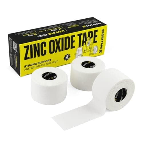 Image of SPORTTAPE Zinc Oxide Sports Tape – 3 Rolls - 3.8cm x 10m | Rigid Strapping & Athletic Physio Tape | Ankle, Foot & Wrist Support | Blister Prevention for Rugby, Football, Gym & Weightlifting Injuries