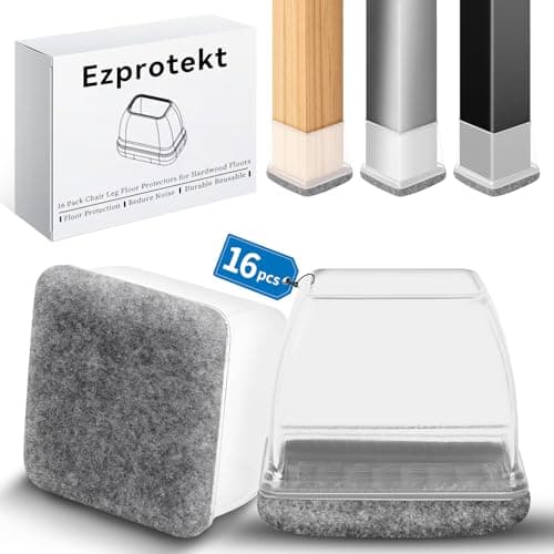 Image of Ezprotekt Chair Leg Covers, 16PCS Silicone Leg Floor Protectors, Grey Chair Leg Caps, Felt Bottom Soft Thermo Plastic Elastomer Furniture Leg Feet Covers No Scratches (Fit 1-1.2", Square)