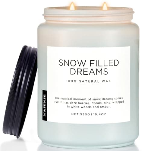 Image of M&SENSE Snow Filled Dreams Large Winter Scented Candles Gifts for Women Men 2 Wick 550g 110 Hour Long Lasting Apple Jasmine Jar Candles Organic Non Toxic Winter Candle Gifts for Christmas Holiday