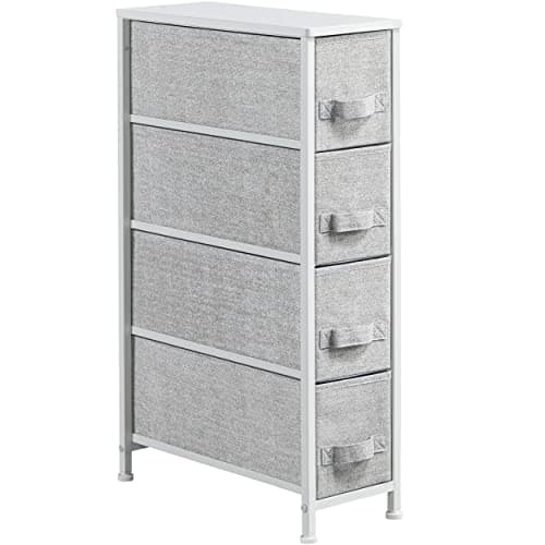 Image of Yaheetech Vertical Slim Chest of Drawers,Storage Unit with 4 Fabric Drawers for Bathroom/Kitchen/Living Room/Narrow Space,Light Grey