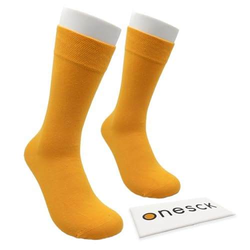 Image of ONESCK Super Soft Cotton Dress Socks Vibrant Plain Colours for Men (Light Orange, 7-12)