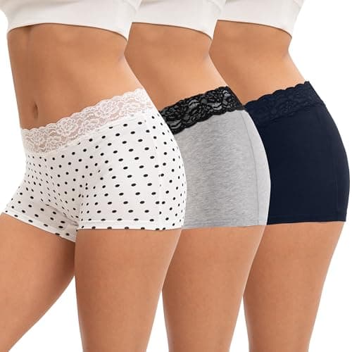 Image of INNERSY Ladies Boxer Shorts Underwear Womens Boxers with Cotton Crotch Boyshorts Panties 3 Pack(10, Dots/Navy Blue/Heather Grey)