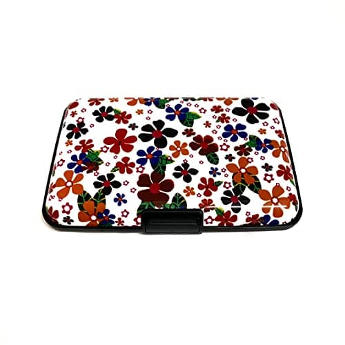 Image of Women's RFID Blocking Credit & ID Card Holder - Paisley Design Anti-Scan Aluminum Wallet for Cards, Driving Licence (Dark White Flowers)