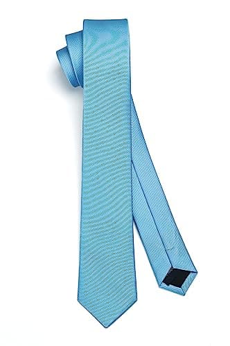 Image of HISDERN Light Blue Tie Silk Skinny Tie Slim ties For Men Solid NeckTie Classic Formal Tie For Business Wedding(6cm)