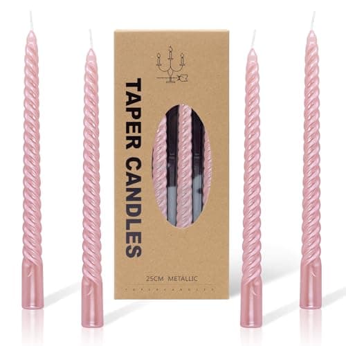 Image of Alederways Dinner Candles, Pink Tapered Candles Pillar Spiral Twisted Long Candles Non Drip for Wedding Halloween Valentine's Day Christmas Birthday Party Decoration 4Pcs