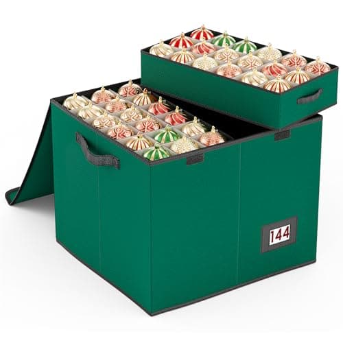 Image of Mutool Christmas Bauble Storage Box With Dividers, 144 Compartment Xmas Ornament Storage Container with 8 Tray, Large Christmas Storage with Flip-Top Lid, Perfect for Holiday Decorations (Green)