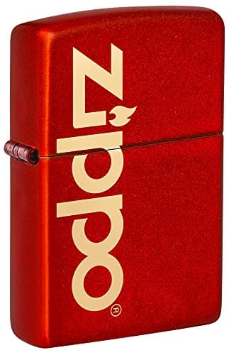 Image of Zippo Windproof Lighter - Logo Model with Metallic Red Finish and Laser Engraving - Refillable - Reusable - Windproof Design - Gift Box - Made in USA
