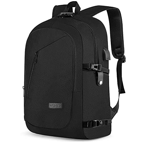 Image of WENIG Large 17.3 Inch Travel Laptop Backpack Water Resistant Anti-Theft Computer Work Bag with USB Charging Port Lock Big Business School Rucksack for Men and Women - Black