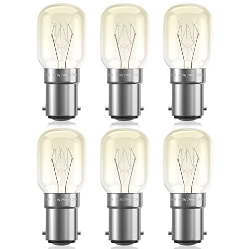 Image of Bonlux BA15D Small Bayonet Light Bulb Pygmy 15W T25 Appliance Bulbs for Oven >300°C, Microwaves, Salt Lamp, Sewing Machine, Fridge, Warm White 2200K (6-Pack)