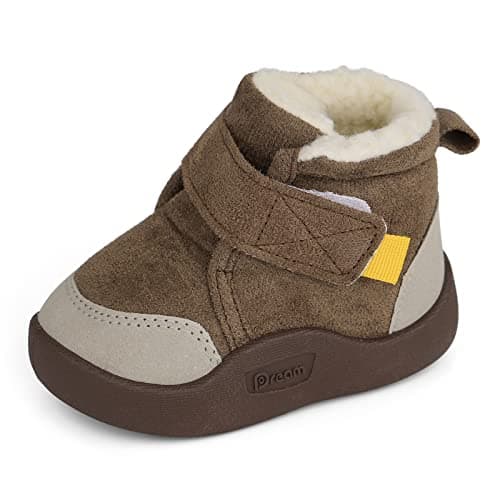 Image of MASOCIO Baby Shoes Boys Girls Winter Snow Boots Infant Toddler Kids Warm Booties Trainers Slippers 9 First Walking Shoes 6-12 Months Size 3 UK Child Brown
