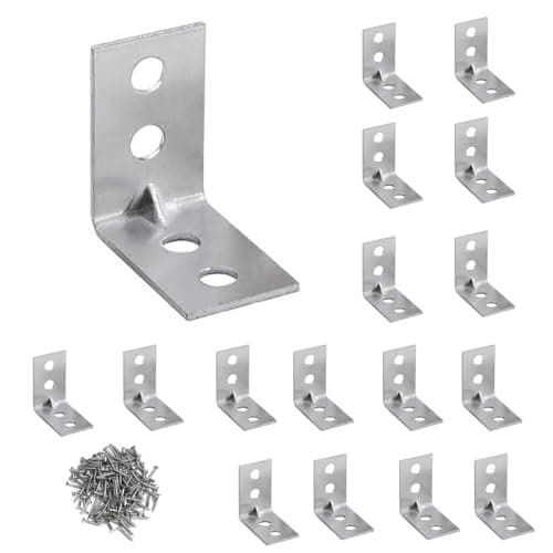 Image of YHT 16Pcs L Shape Corner Brace Bracket with 70Pcs Screws,25x25x15mm Zinc Plated Steel Angle Brackets,90 Degree Corner Connectors for Fixing and Repairing Wood Furniture