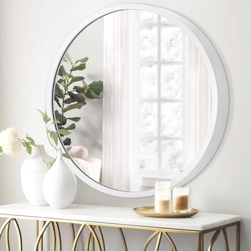 Image of JJUUYOU Wall Circle Mirror for Bathroom Small White Round Mirrors for Wall Hanging Round Mirrors for Living Room Vanity Bedroom Home Decor